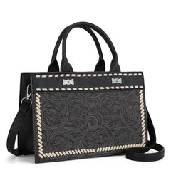 Montana West Tooled Tote Crossbody Bag - Black - Cowhide and Conchos