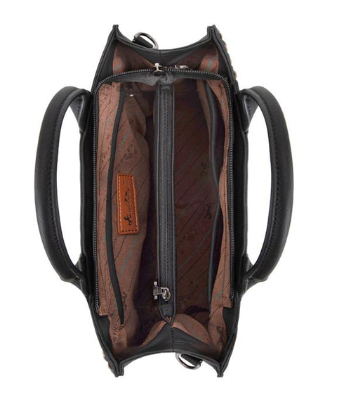 Montana West Tooled Tote Crossbody Bag - Black - Cowhide and Conchos