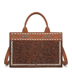 Montana West Tooled Tote Crossbody Bag - Brown - Cowhide and Conchos