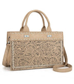 Montana West Tooled Tote Crossbody Bag - Tan - Cowhide and Conchos