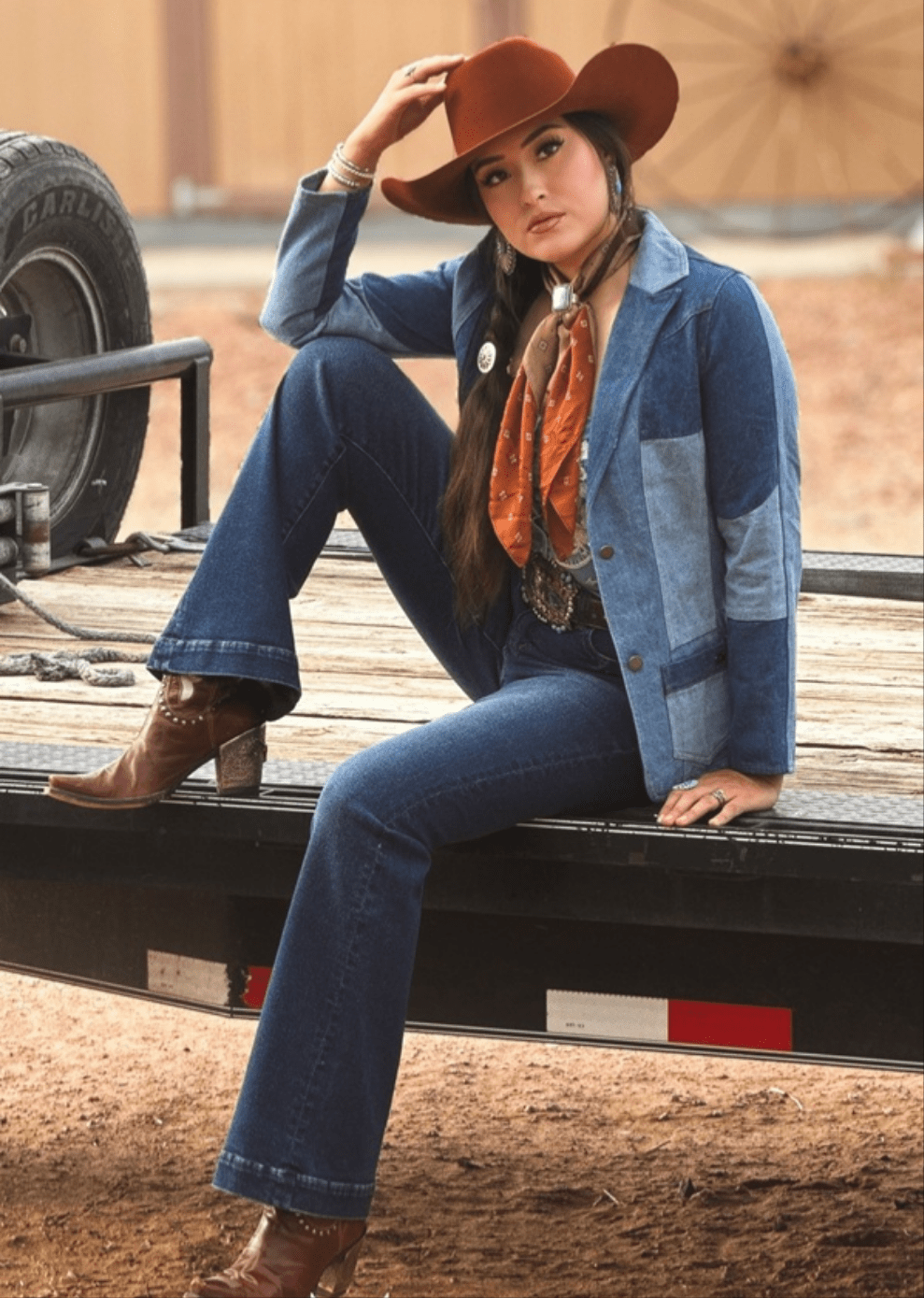 Mulit Denim Patchwork Blazer W Front Pockets - Cowhide and Conchos
