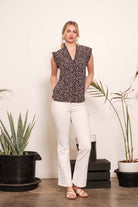 Multi Dot Print Sleeveless Button Down Blouse - Cowhide and Conchos