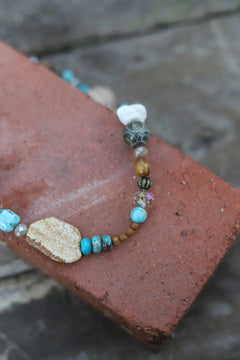 Multicolor Bead Necklace - Cowhide and Conchos