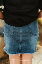 Nashville High - Rise Raw Hem Western Denim Skirt - Cowhide and Conchos