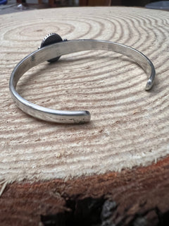 Native made White Buffalo & Sterling Silver Bracelet - Cowhide and Conchos