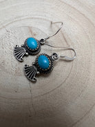 Navajo Handmade Kingman Turquoise Earrings by Sharon McCarthy - Cowhide and Conchos