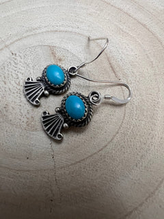 Navajo Handmade Kingman Turquoise Earrings by Sharon McCarthy - Cowhide and Conchos