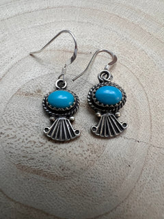 Navajo Handmade Kingman Turquoise Earrings by Sharon McCarthy - Cowhide and Conchos