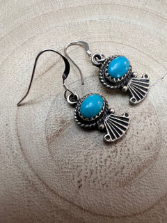Navajo Handmade Kingman Turquoise Earrings by Sharon McCarthy - Cowhide and Conchos