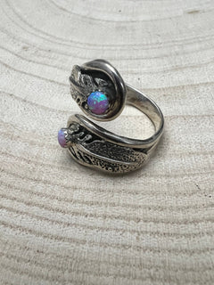Navajo Handmade Opal Adjustable Ring by Genevieve Francisco - Cowhide and Conchos