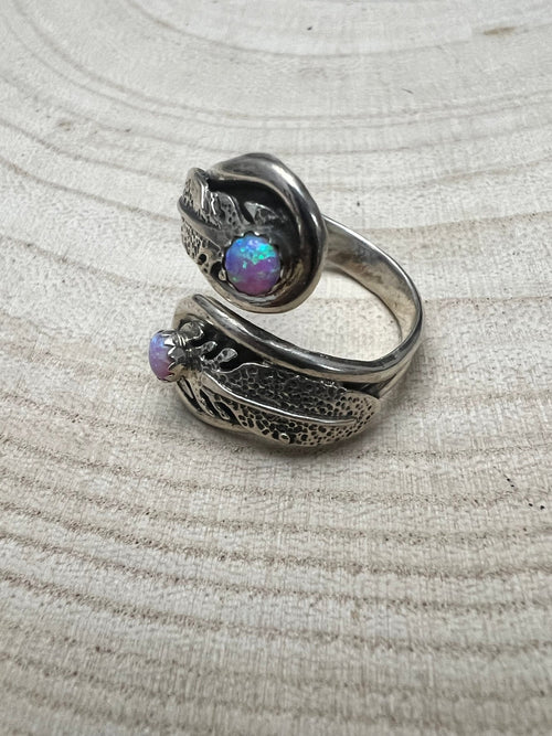Navajo Handmade Opal Adjustable Ring by Genevieve Francisco - Cowhide and Conchos