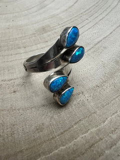 Navajo Handmade Opal Adjustable Ring by Thomas Yazzie - Adjustable size ring 7 - 8.5 - Cowhide and Conchos