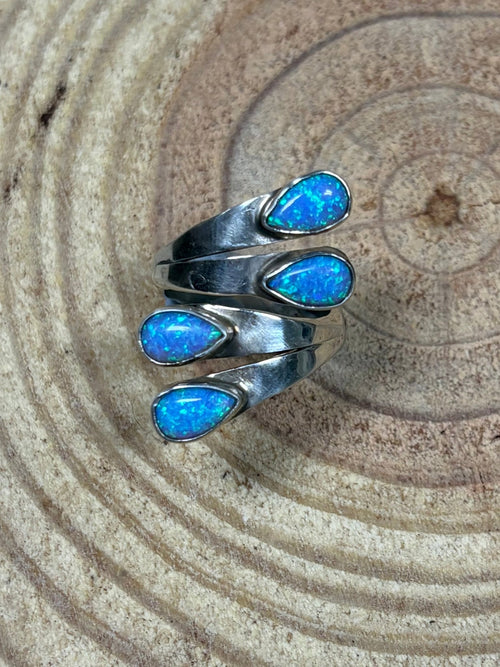 Navajo Handmade Opal Adjustable Ring by Thomas Yazzie - Adjustable size ring 7 - 8.5 - Cowhide and Conchos