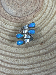 Navajo Handmade Opal Adjustable Ring by Thomas Yazzie - Adjustable size ring 7 - 8.5 - Cowhide and Conchos