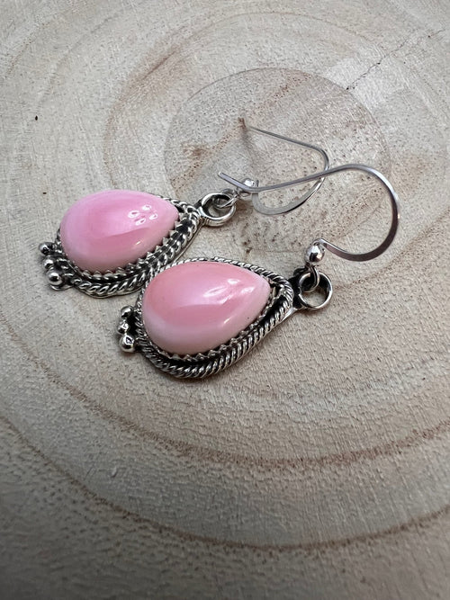 Navajo Handmade Pink Conch Earrings by Aneesa Martinez - Cowhide and Conchos
