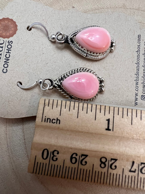 Navajo Handmade Pink Conch Earrings by Aneesa Martinez - Cowhide and Conchos