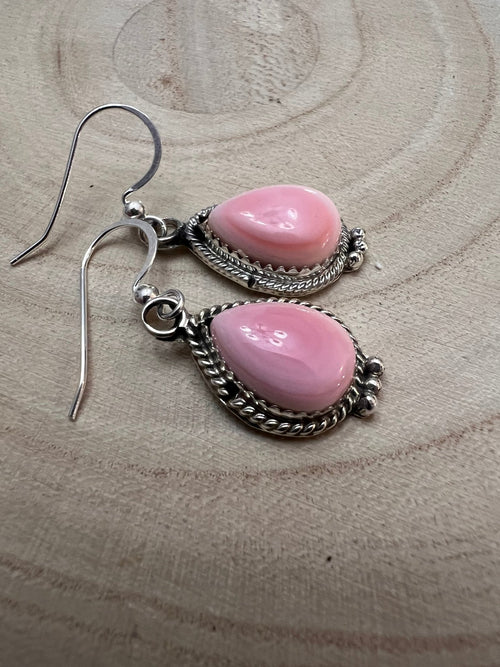 Navajo Handmade Pink Conch Earrings by Aneesa Martinez - Cowhide and Conchos