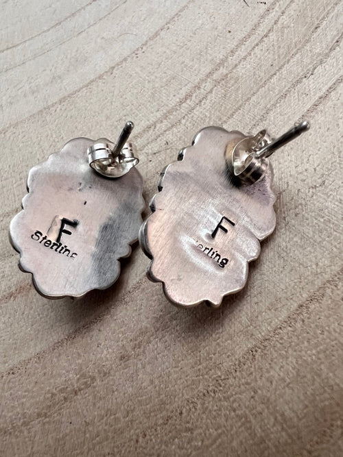 Navajo Handmade Pink Conch Earrings by Freda Martinez - Cowhide and Conchos