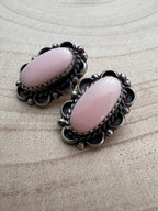 Navajo Handmade Pink Conch Earrings by Freda Martinez - Cowhide and Conchos