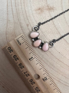 Navajo Handmade Pink Conch Necklace by Maxine Ramirez - 16 inch - Cowhide and Conchos