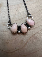 Navajo Handmade Pink Conch Necklace by Maxine Ramirez - 16 inch - Cowhide and Conchos