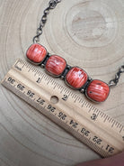 Navajo Handmade Spiny Oyster Necklace by Tia Long - 18 inch - Cowhide and Conchos
