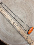 Navajo Handmade Spiny Oyster Necklace by Tia Long - 18 inch - Cowhide and Conchos