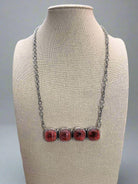 Navajo Handmade Spiny Oyster Necklace by Tia Long - 18 inch - Cowhide and Conchos