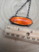 Navajo Handmade Spiny Oyster Necklace by Tia Long - 18 inch - Cowhide and Conchos