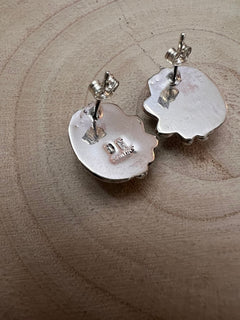 Navajo Handmade Spiny Oyster Post Earrings by Donovan Nez - Cowhide and Conchos