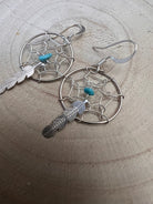 Navajo Handmade Sterling & Kingman Turquoise Dreamcatcher Earring - Cowhide and Conchos