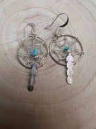 Navajo Handmade Sterling & Kingman Turquoise Dreamcatcher Earring - Cowhide and Conchos
