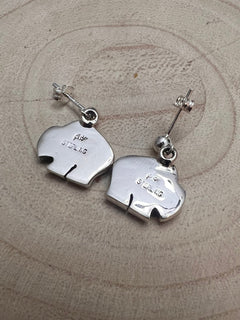 Navajo Handmade Sterling Silver Buffalo Earrings by Laura Blumber - Cowhide and Conchos