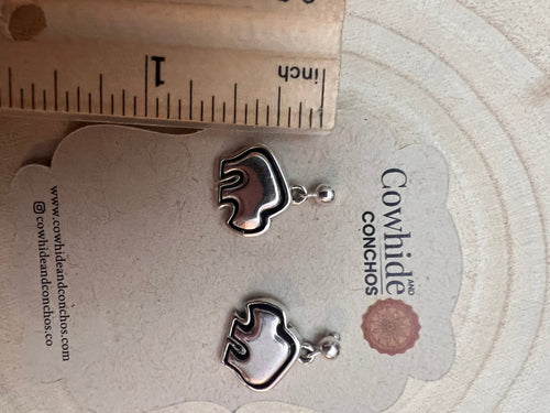 Navajo Handmade Sterling Silver Buffalo Earrings by Laura Blumber - Cowhide and Conchos