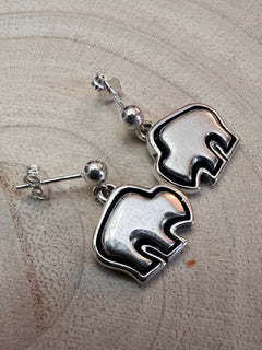 Navajo Handmade Sterling Silver Buffalo Earrings by Laura Blumber - Cowhide and Conchos
