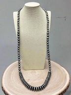 Navajo Style Pearl Necklace & Earring Set - 48 inch - Cowhide and Conchos