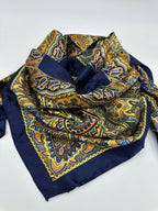 Navy & Gold Paisley Wild Rag - Cowhide and Conchos