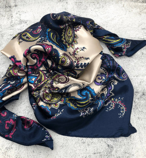 Navy Paisley Wild Rag - Cowhide and Conchos