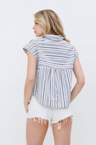 Navy Stripe Button Up Shirt - Cowhide and Conchos