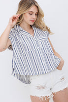 Navy Stripe Button Up Shirt - Cowhide and Conchos