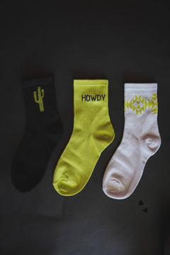 Neon Cactus Western Socks - Cowhide and Conchos