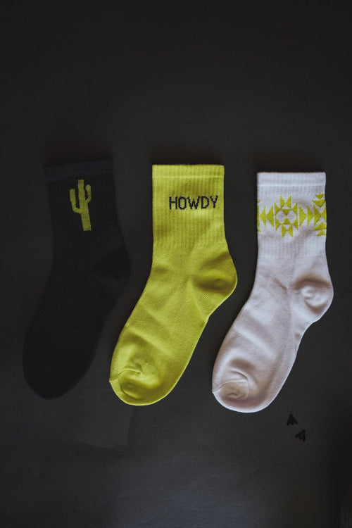 Neon Cactus Western Socks - Cowhide and Conchos
