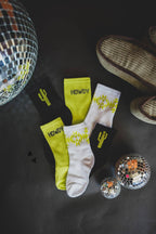 Neon Cactus Western Socks - Cowhide and Conchos