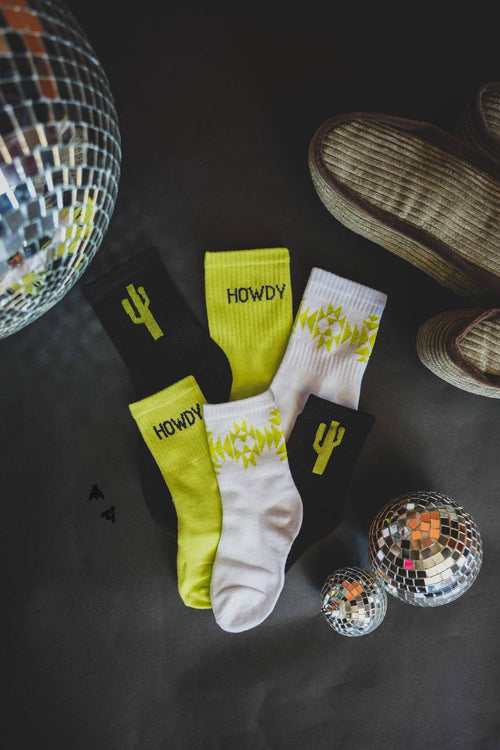 Neon Cactus Western Socks - Cowhide and Conchos