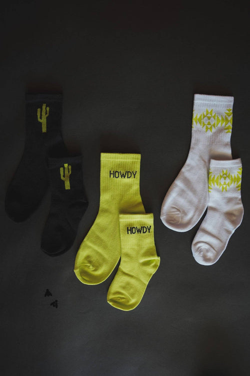 Neon Cactus Western Socks - Cowhide and Conchos