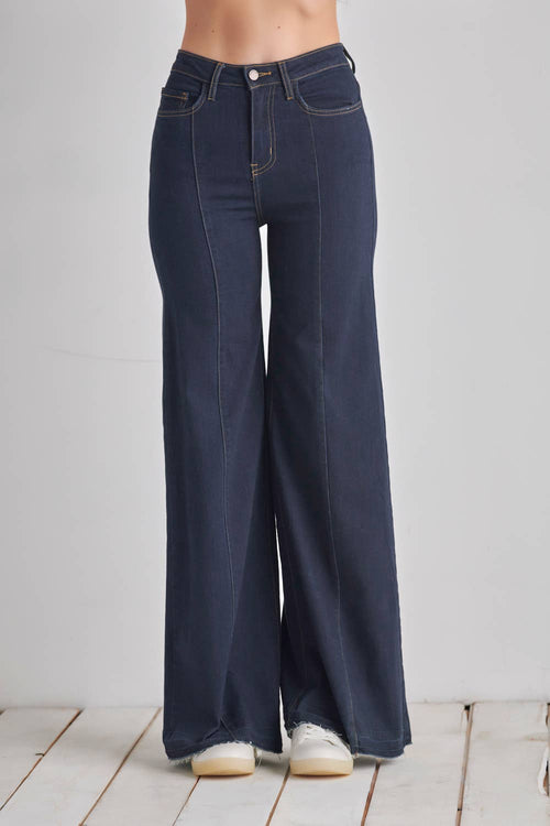 O2 Front Seam Wide Leg Denim Jeans - Dark wash - Cowhide and Conchos