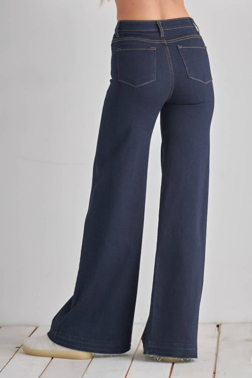 O2 Front Seam Wide Leg Denim Jeans - Dark wash - Cowhide and Conchos