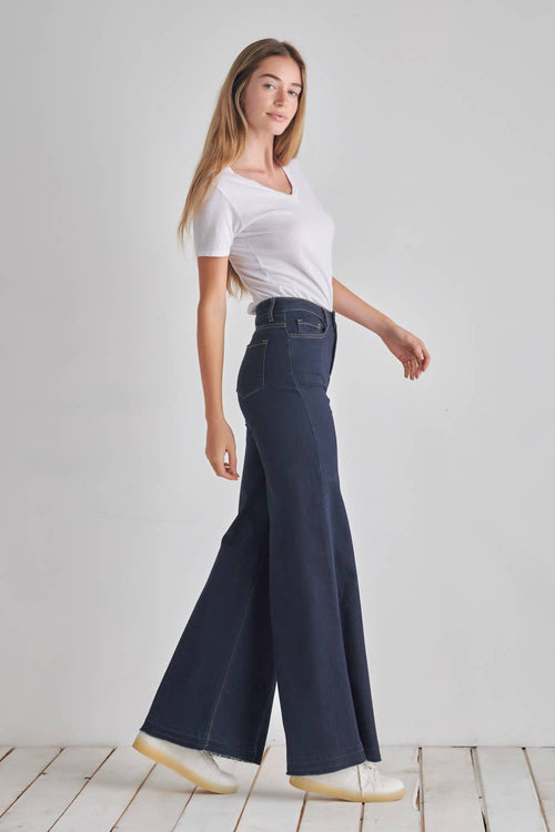O2 Front Seam Wide Leg Denim Jeans - Dark wash - Cowhide and Conchos