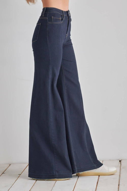 O2 Front Seam Wide Leg Denim Jeans - Dark wash - Cowhide and Conchos