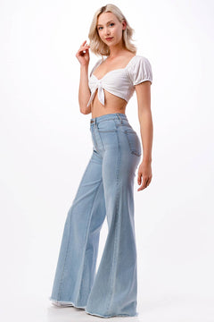 O2 Front Seam Wide Leg Denim Jeans - Light Wash - Cowhide and Conchos